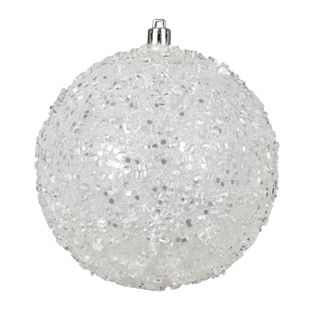 Vickerman 4" White Glitter Hail Ball Ornament 6 per Bag