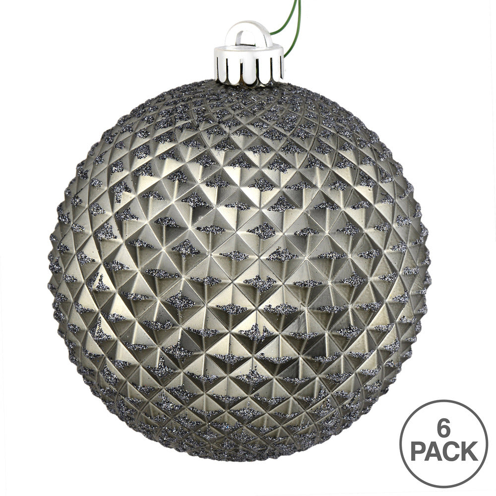 Vickerman 4" Limestone Durian Glitter Ball Ornament 6 per Bag