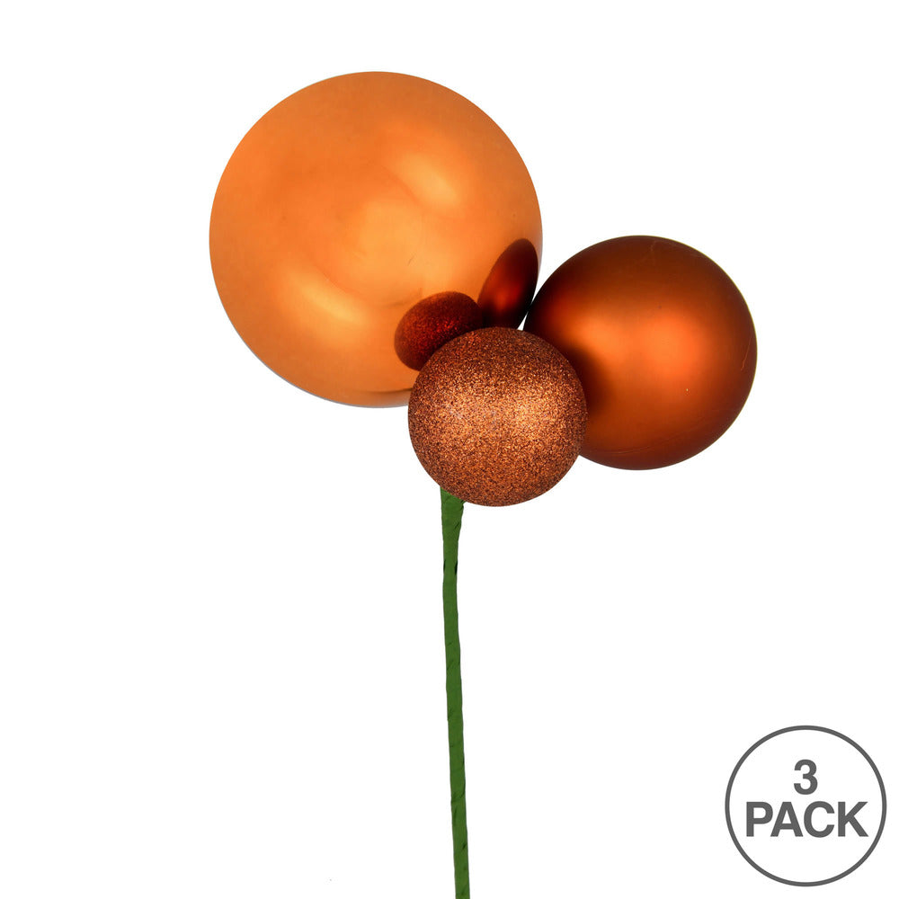 Vickerman 18" Copper Ball Ornament Christmas Pick Set of 3