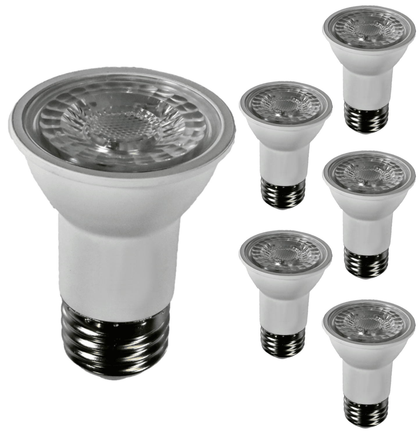 Damar PAR16 LED Long Neck Flood Light Bulb 6.5W 500 Lumen E26 Medium Base 3000K Soft White Ideal for Track & Recessed Spot Light Bulbs 120V CRI80 38° Beam Angle Dimmable White Finish Pack of 6