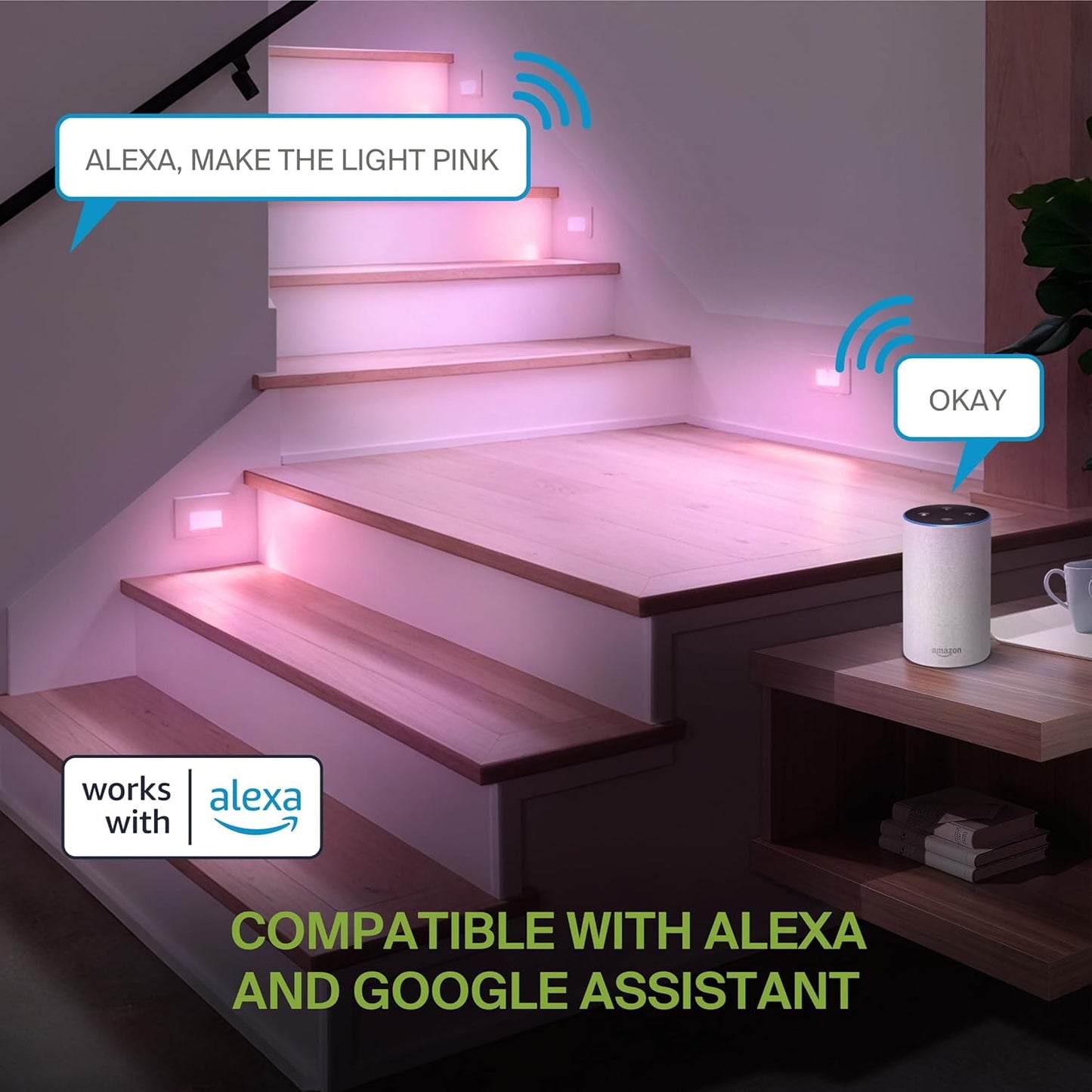 ASD Lighting LED Step Light Horizontal 3W 120V RGBW SMART CCT Selectable 2700-6500K-RGB Dimmable with Smart Hub White ETL 6pack