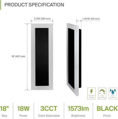 ASD Lighting LED Outdoor Wall Sconce wide acrylic 18" 18W 120-277V CCT Selectable 3000/4000/5000K Dimmable Black ETL