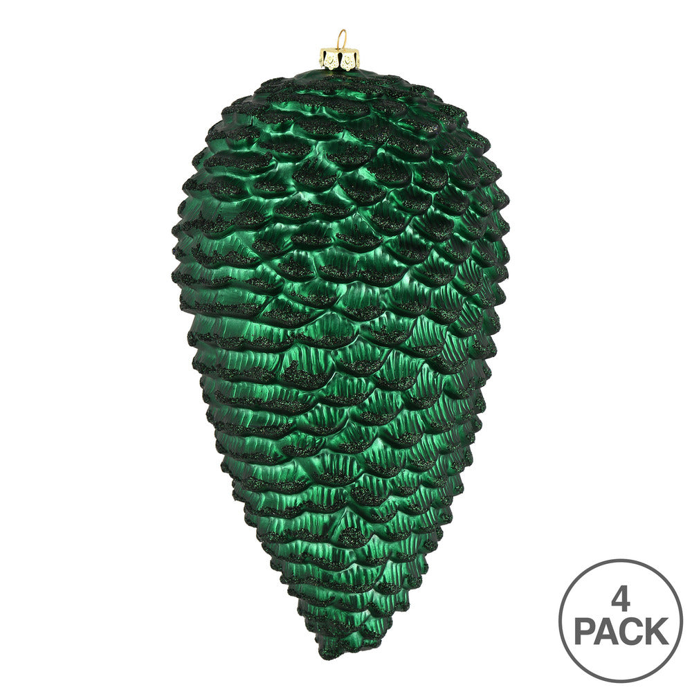 Vickerman 7" Midnight Green Matte Glitter Pinecone Christmas Ornament 4 per set