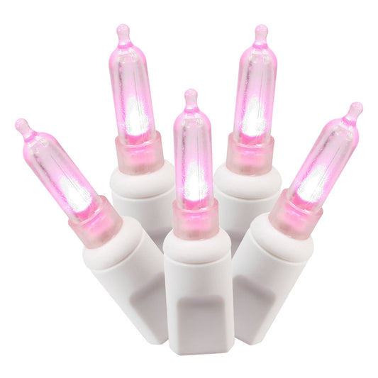 Vickerman 100 Pink Italian LED Single Mold Light on White Wire 34' Christmas Light Strand