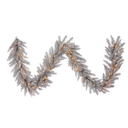 Vickerman 9' x 14" Platinum Fir Artificial Christmas Garland Warm White Dura-lit LED Lights