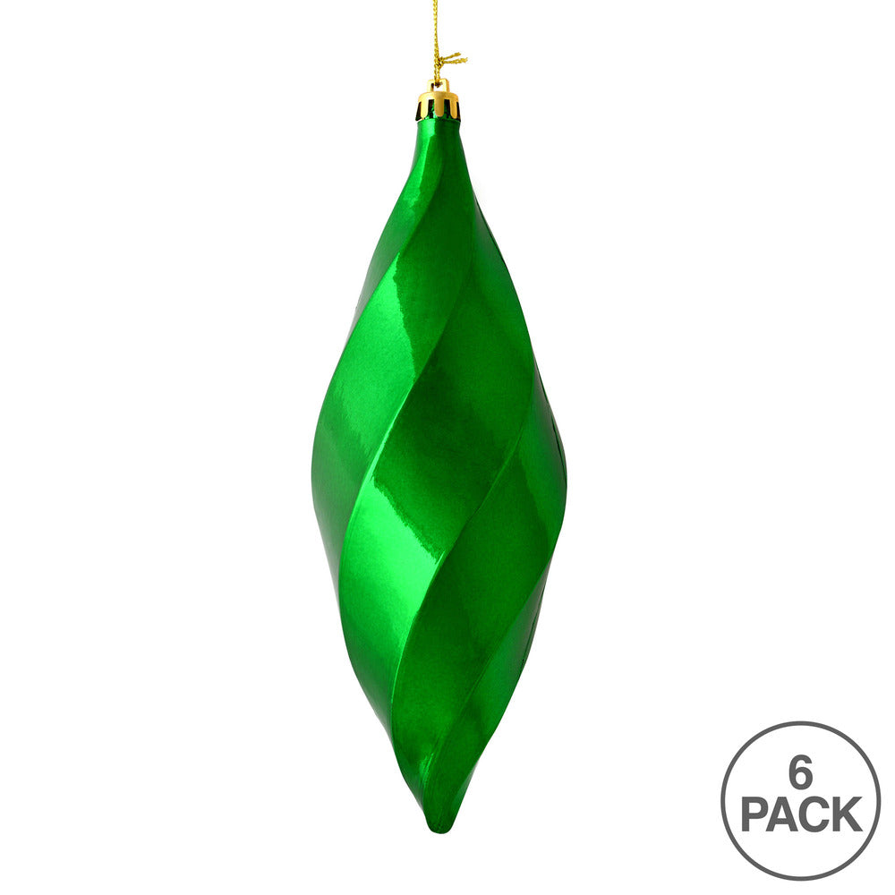 Vickerman 8" Green Shiny Swirl Finial Ornament Pack of 6