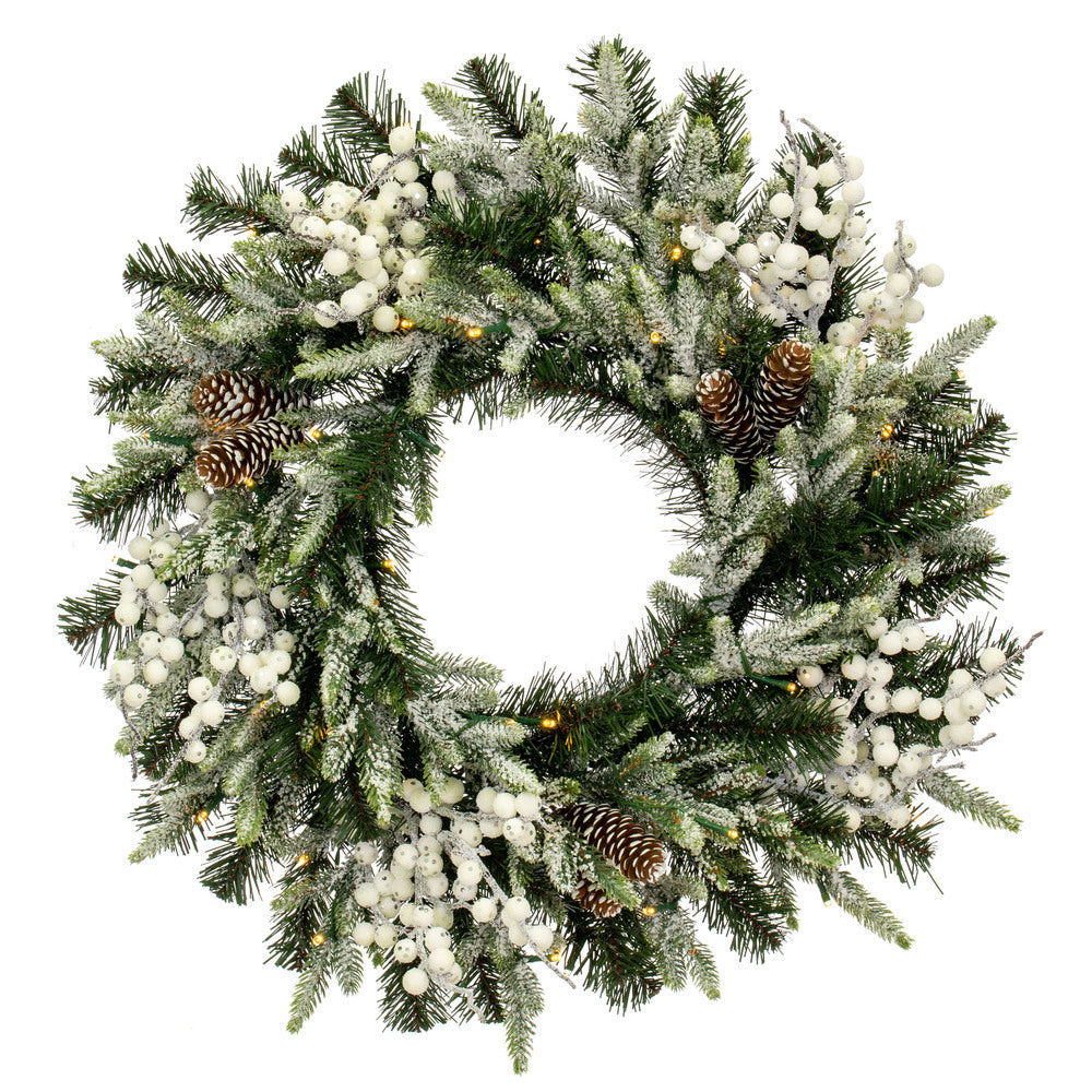 Vickerman 24" Frosted Berry Mixed Pine Cone Artificial Pre-Lit Wreath Battery Operated LED Lights