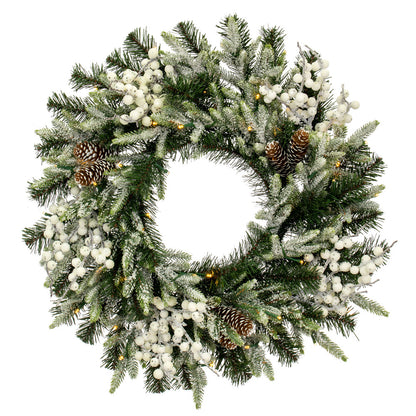Vickerman 24" Frosted Berry Mixed Pine Cone Artificial Pre-Lit Wreath Battery Operated LED Lights