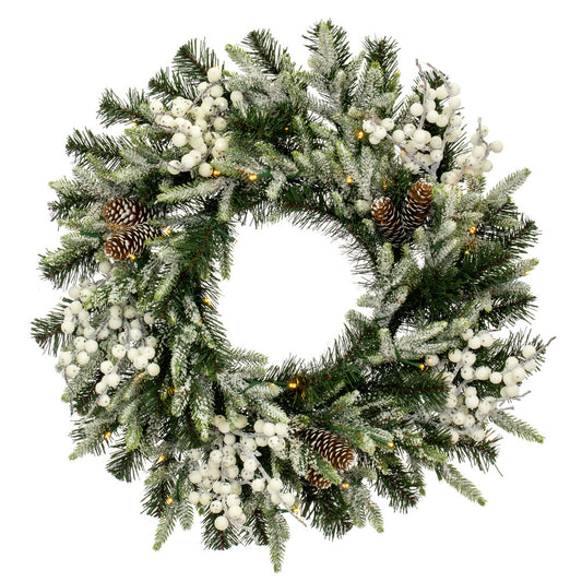 Vickerman 24" Frosted Berry Mixed Pine Cone Artificial Pre-Lit Wreath Battery Operated LED Lights