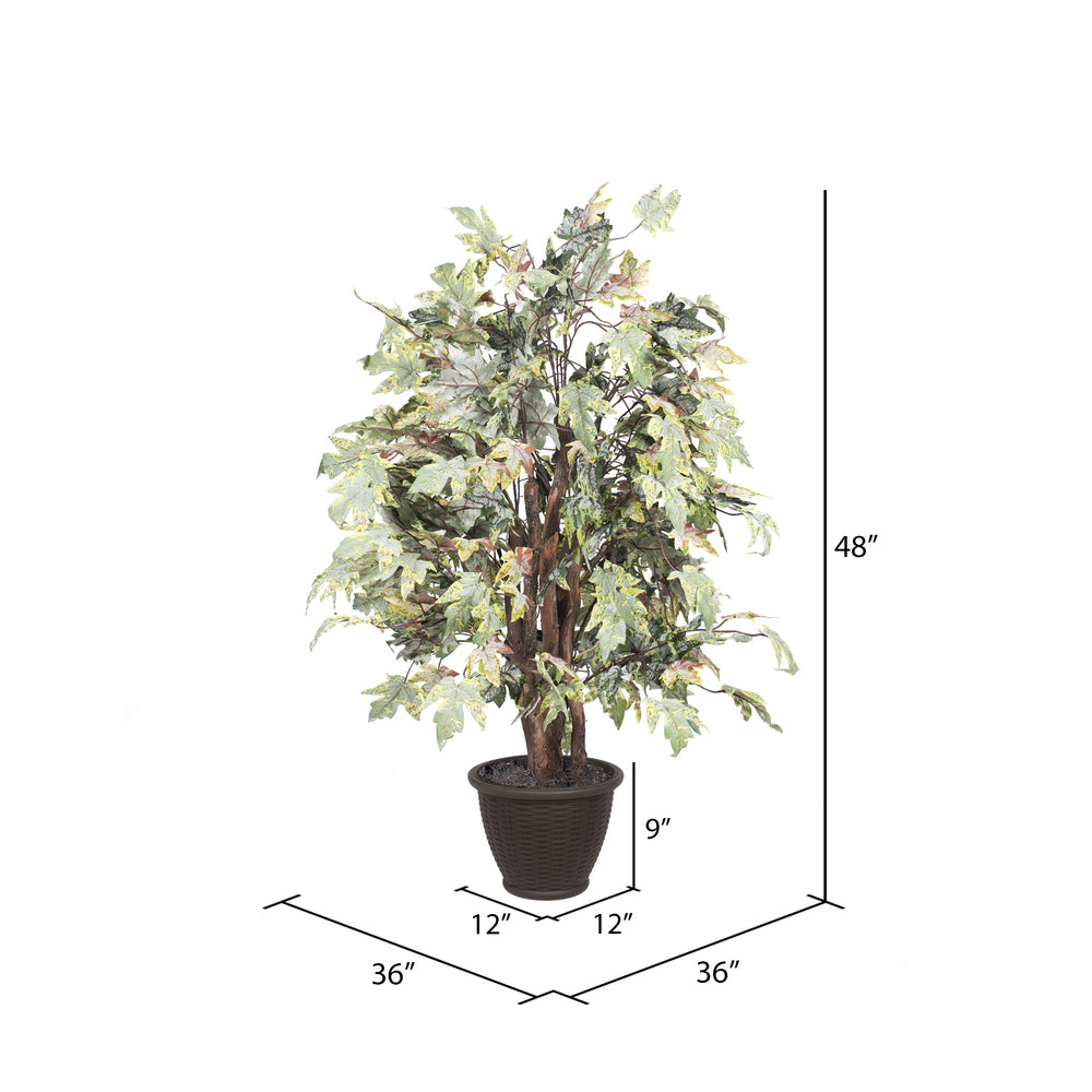 Vickerman 4' Artificial Frosted Maple Extra Full Bush Brown Plastic Container.