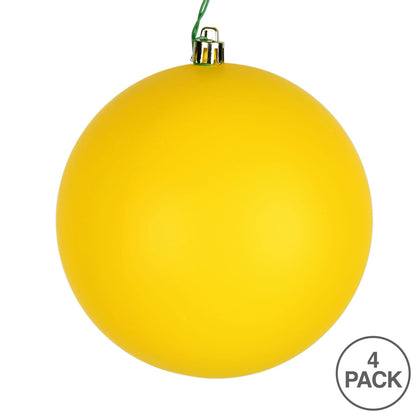 Vickerman 4.75" Yellow Matte Ball Ornament 4 per Bag