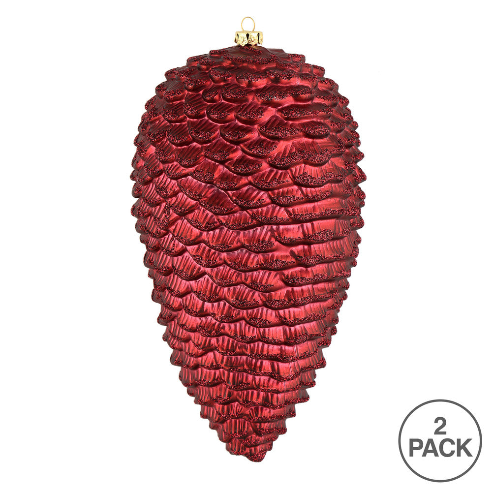 Vickerman 10" Wine Matte Glitter Pinecone Christmas Ornament Pack of 2