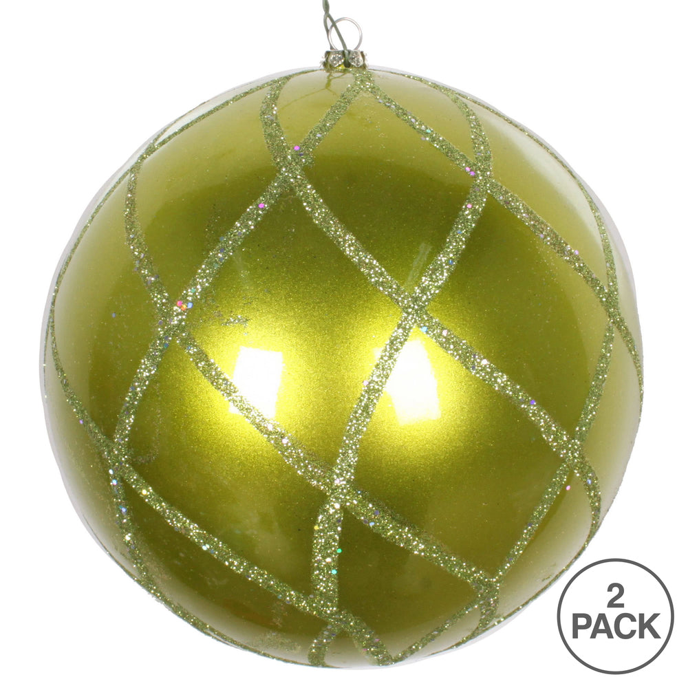 Vickerman 6" Lime Candy Finish Net Ball Ornament with Glitter Accents 2 per Bag