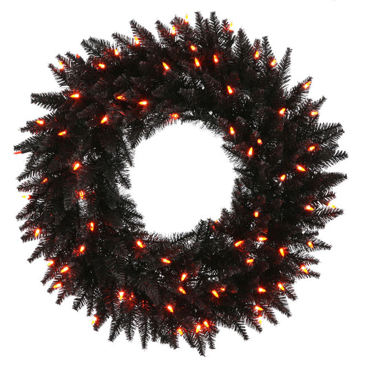 Vickerman 30" Black Fir Artificial Christmas Wreath Orange Dura-Lit LED lights.