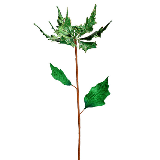 Vickerman 32" Green Glitter Poinsettia Artificial Christmas Spray. Includes 2 sprays per bag.