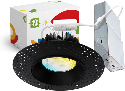 ASD Lighting LED Trimless Downlight Round 6inch 24W 120V Triac 2700/3000/3500/4000/5000K Black ETL Energy Star