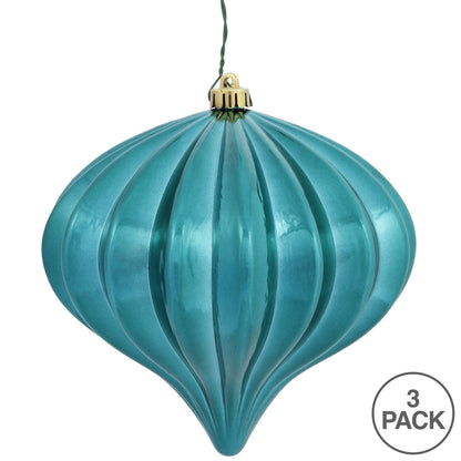 Vickerman 5.7" Teal Shiny Onion Christmas Ornament UV treated Set of 3