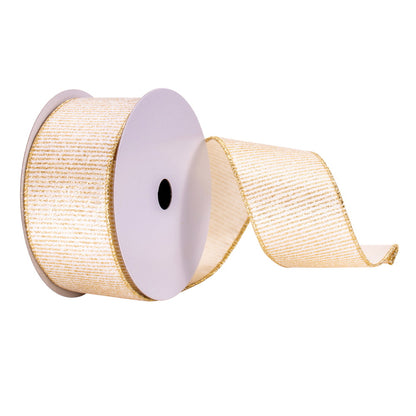 Vickerman 2.5" x 10 Yards White and Gold Stripes Ribbon