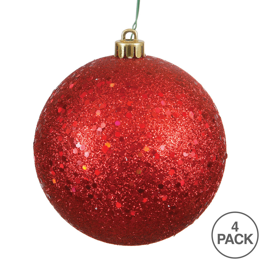 Vickerman 6" Red Sequin Ball Ornament 4 per Bag