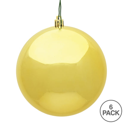 Vickerman 4" Honey Gold Shiny Ball Ornament 6 per Bag