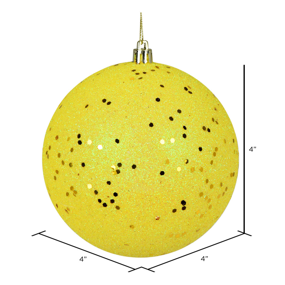 Vickerman 4" Yellow Sequin Ball Ornament 6 per Bag