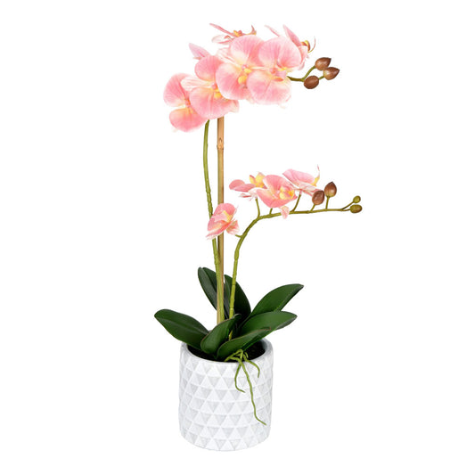 Vickerman 21" Artificial Potted Real Touch Pink Phalaenopsis Spray.