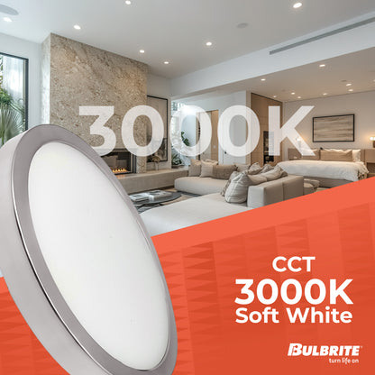 Bulbrite 773606 7 in. Round 10.3-Watt 3000K LED Flush Mount Light, 1150 Lumens, Nickel