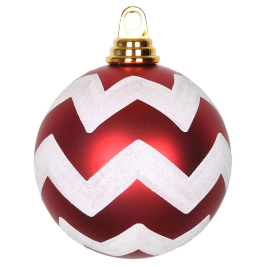 Vickerman 4.75" Red and White Matte Chevron Ball Christmas Ornament with Glitter Accents 3 per Box