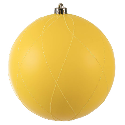 Vickerman 8" Yellow Matte and Glitter Swirl Ball Ornament