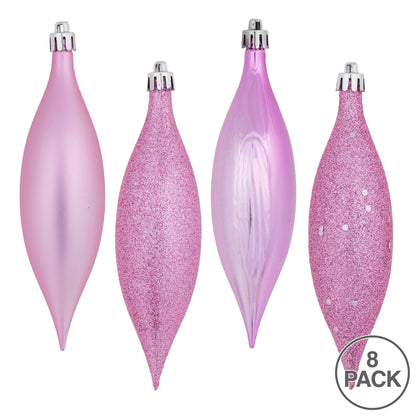 Vickerman 5.5" Pink Finial Drop Christmas Ornament Assorted 4 Finish 8 per Pack