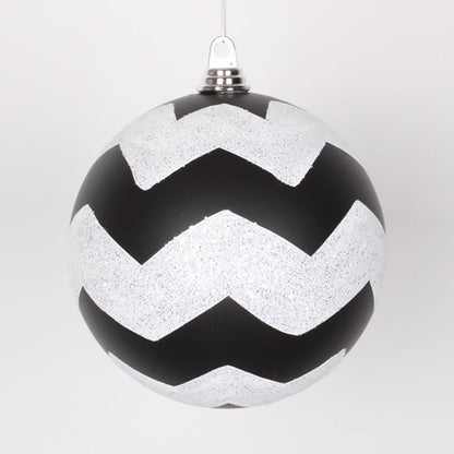 Vickerman 8" Black and White Matte Chevron Ball Christmas Ornament with Glitter Accents