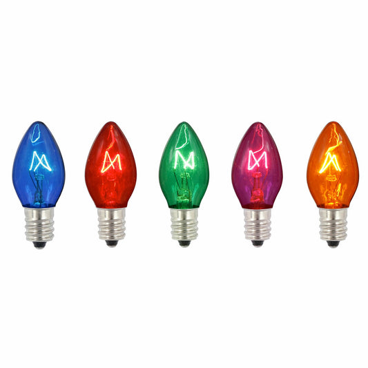 Vickerman C7 Transparent Multicolor Twinkle Replacement Bulbs 5 watts 120 Volt package of 25