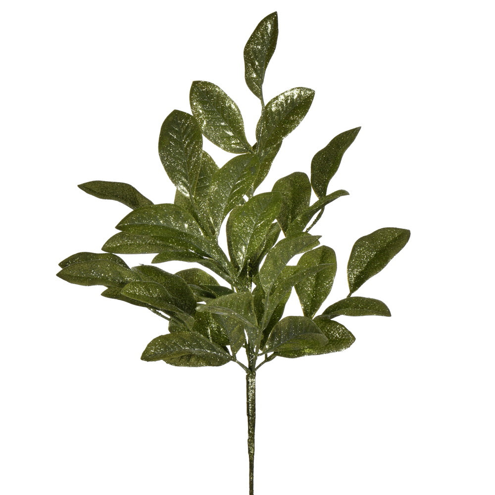 Vickerman 25" Lime Artificial Apple Leaf Glitter Bush 2 per bag.