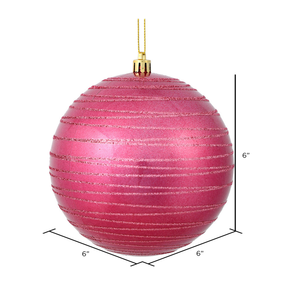 Vickerman 6" Mauve Candy Finish Ball Ornament with Glitter Lines 3 per Bag