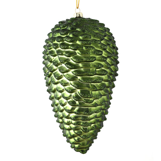 Vickerman 10" Moss Green Matte Glitter Pinecone Christmas Ornament Pack of 2