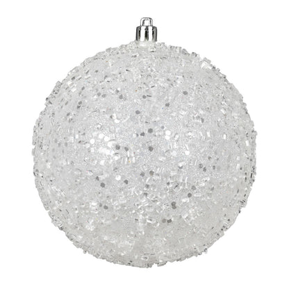 Vickerman 6" White Glitter Hail Ball Ornament 4 per Bag