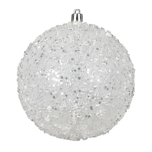 Vickerman 6" White Glitter Hail Ball Ornament 4 per Bag