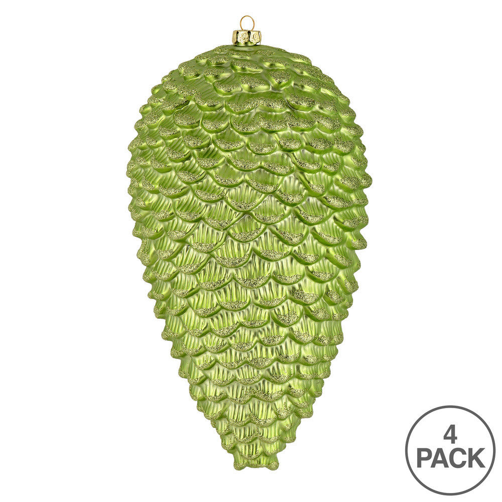 Vickerman 7" Celadon Matte Glitter Pinecone Christmas Ornament 4 per set