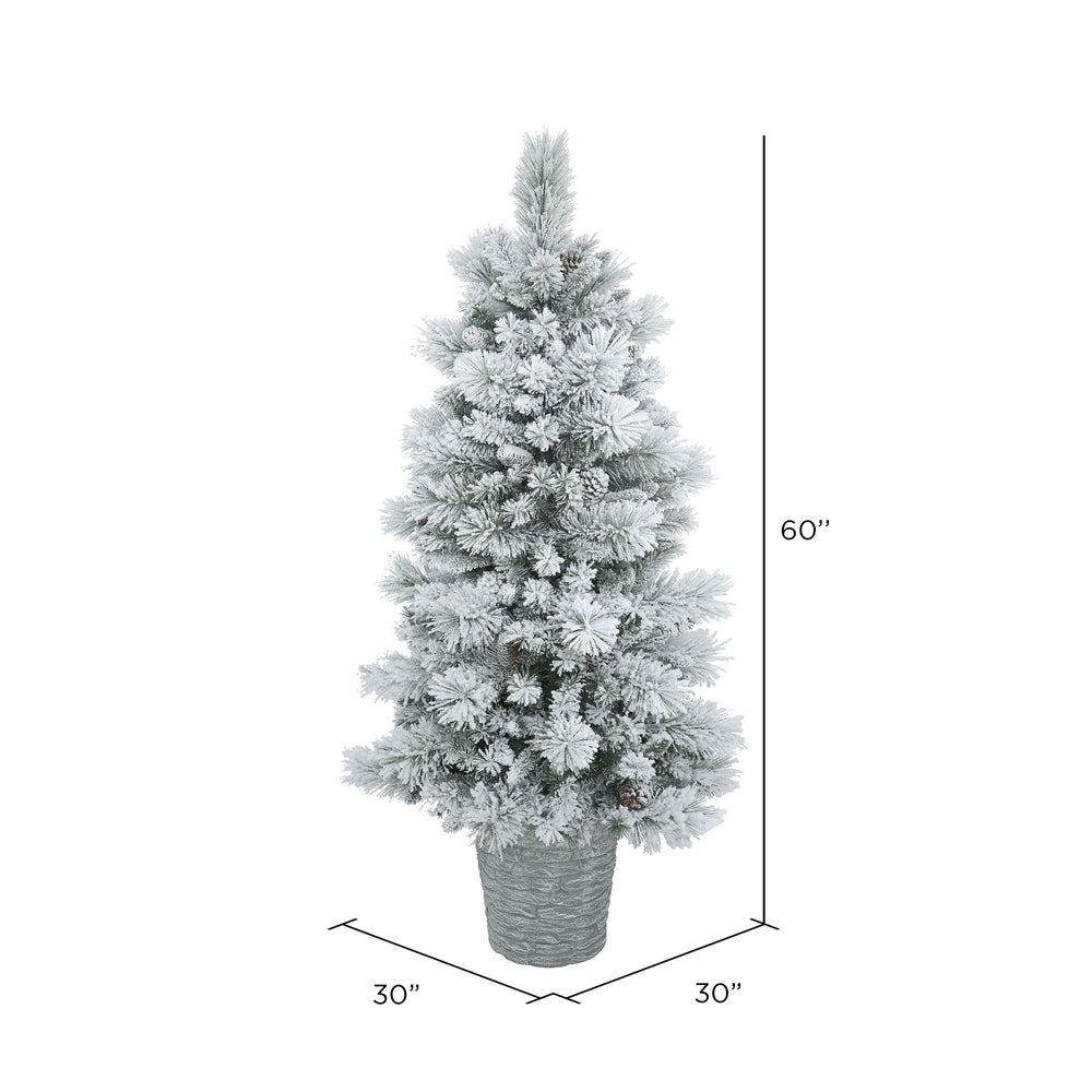 Vickerman 5' Potted Flocked Ashton Pine Artificial Christmas Tree Unlit