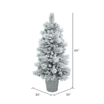 Vickerman 5' Potted Flocked Ashton Pine Artificial Christmas Tree Unlit