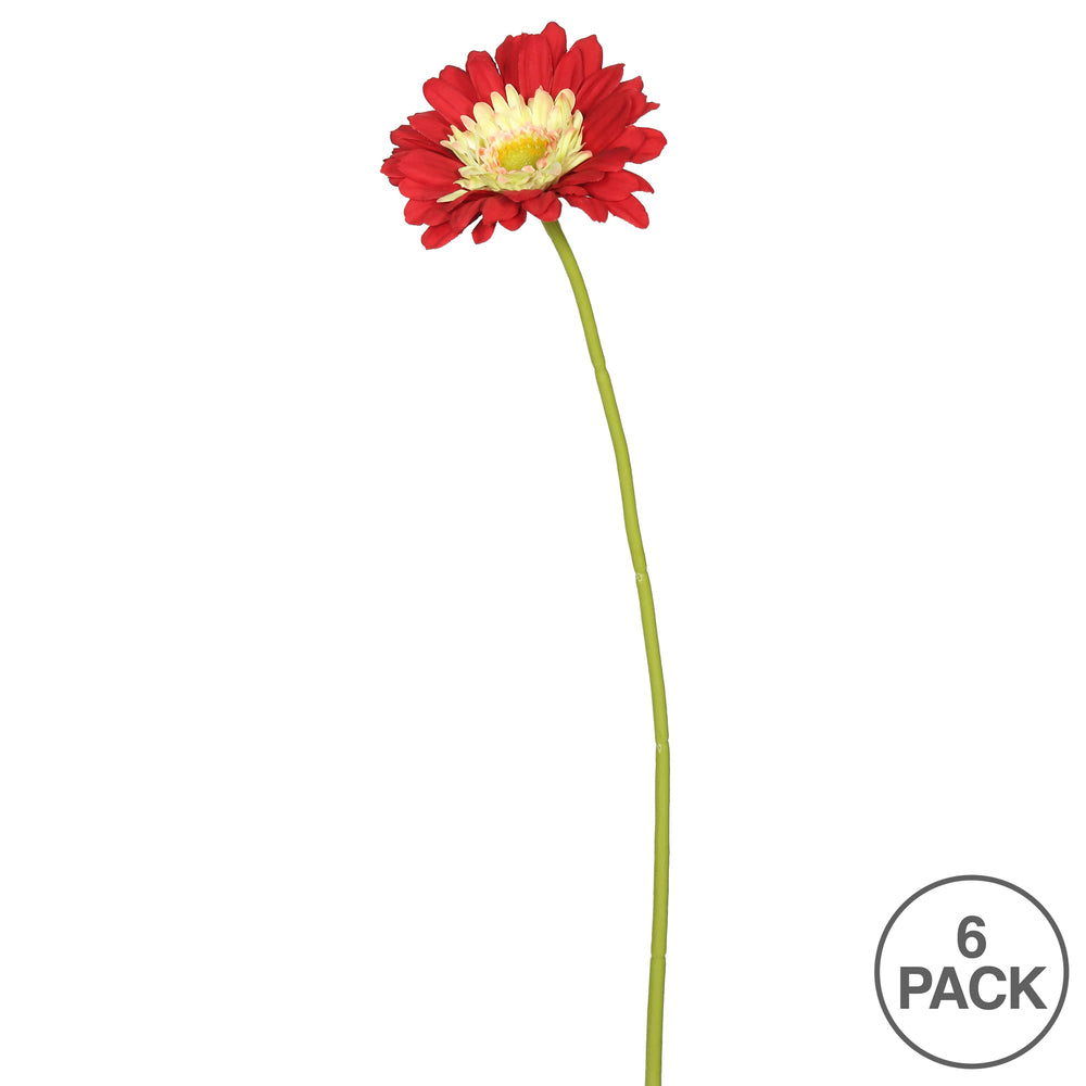Vickerman 21" Artificial Red Gerbera Daisy Stem 6 per Bag