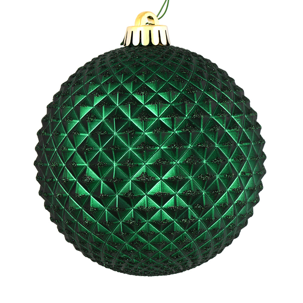 Vickerman 4" Midnight Green Durian Glitter Ball Ornament 6 per Bag