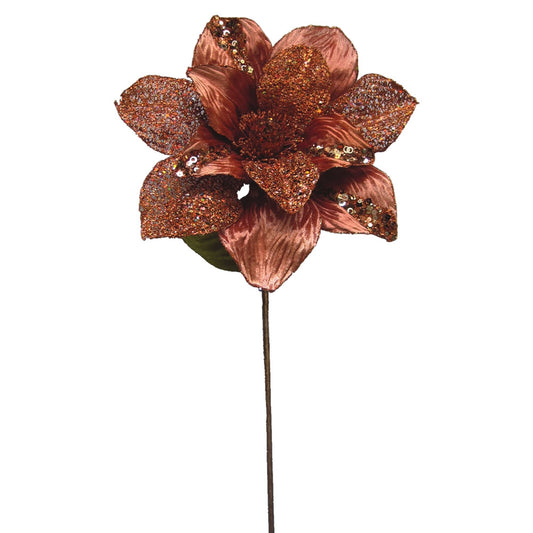 Vickerman 31" Chocolate Glitter Magnolia Artificial Christmas Pick