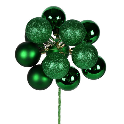 Vickerman 12" Green Ball Ornament Christmas Pick 4 per set