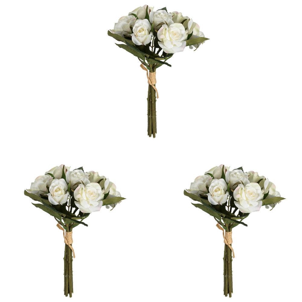 Vickerman 10" Artificial White Rose Bouquet Set of 3