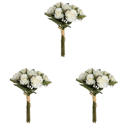 Vickerman 10" Artificial White Rose Bouquet Set of 3