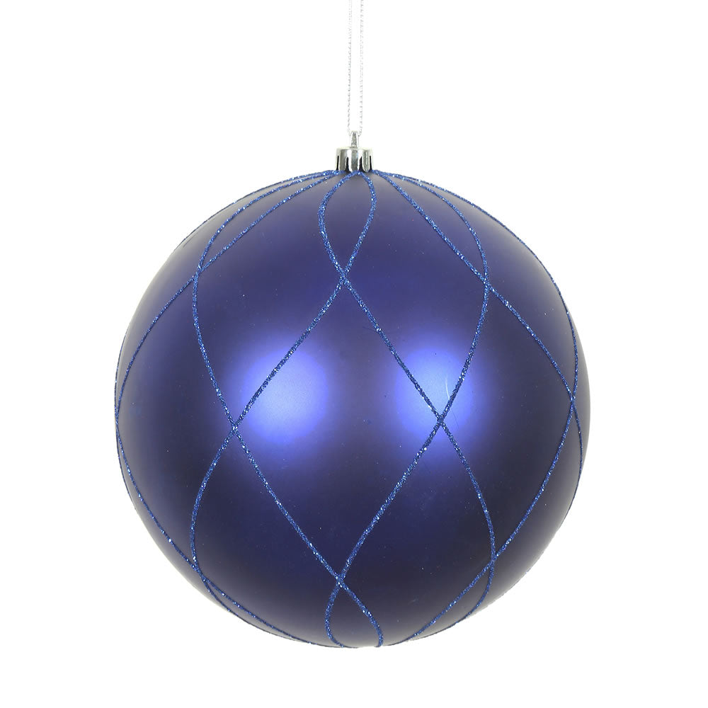 Vickerman 4" Cobalt Blue Matte and Glitter Swirl Ball Ornament 4 per Box