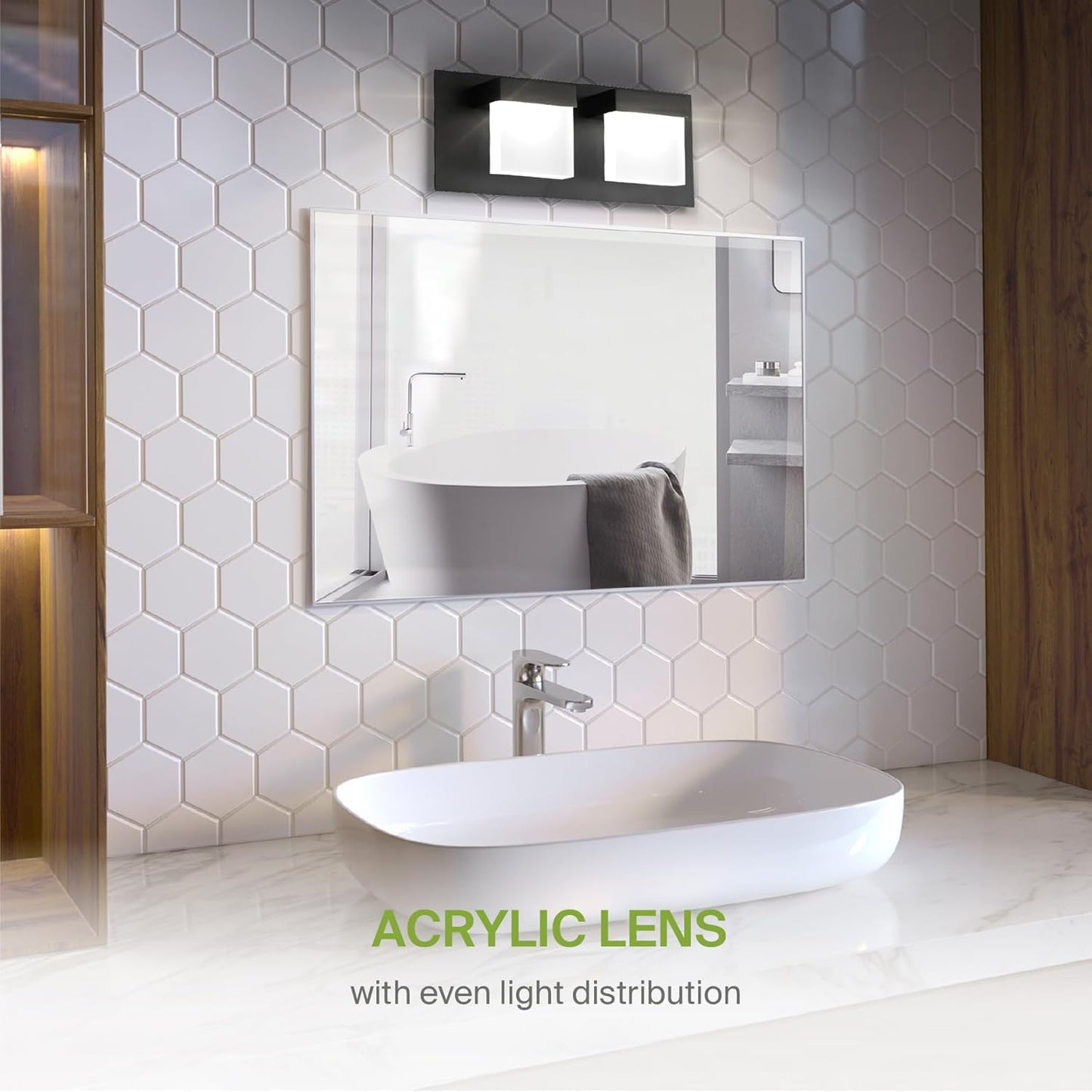 ASD Lighting LED Vanity 2-light 12W 120V CCT Selectable 3000/4000/5000K Dimmable Black ETL
