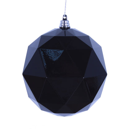 Vickerman 6" Black Shiny Geometric Ball Ornament 4 per bag