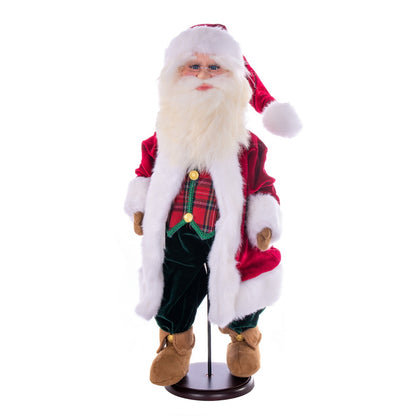 Vickerman 24" Red Plaid Velvet Santa Doll with Stand. This santa has glasses stand is removeable.